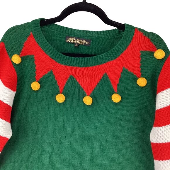 Absolutely Famous Christmas Elf Sweater L Acrylic Green Red Stripe Festive Holid - Picture 2 of 8